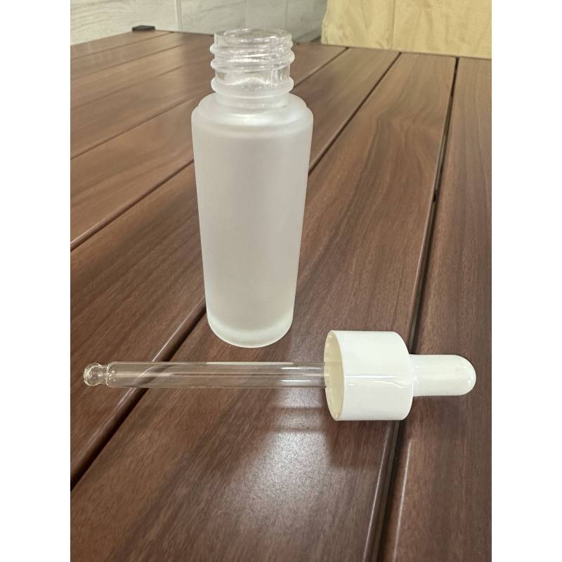 Hot Sales 30ml Flat Shoulder Glass Dropper Bottle Frosted Transparent with Dropper Bottles for Cosmetic