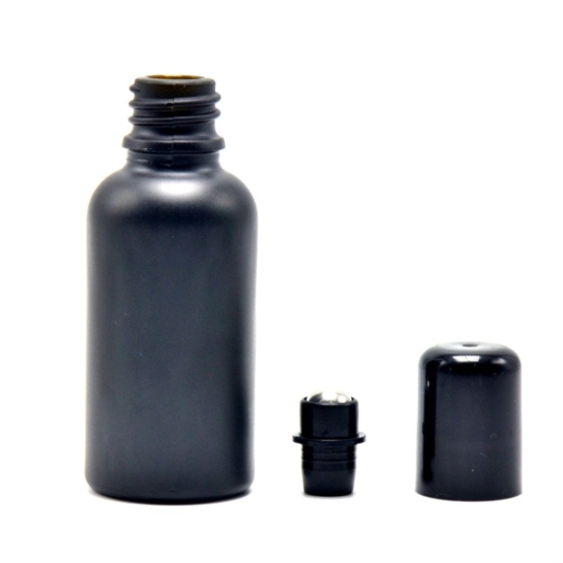 Black Frosted Glass Essential Oil Bottle 30ml Roll-On Seal Big Quantity Price
