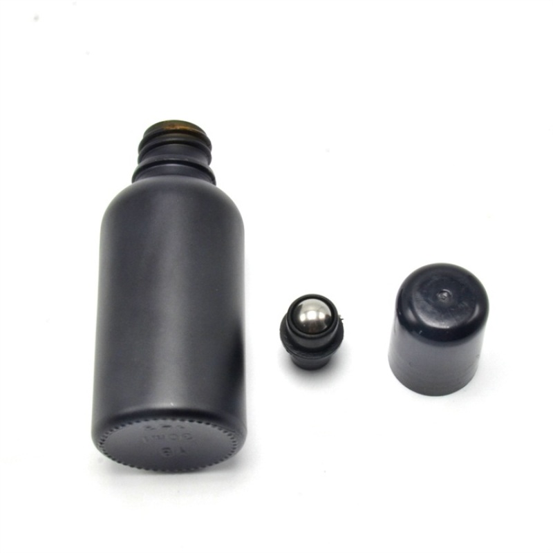 Black Frosted Glass Essential Oil Bottle 30ml Roll-On Seal Big Quantity Price
