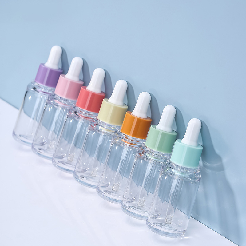 Custom 30ml for Clear Thick PET Plastic Essential Oil Dropper Bottle for Skin Care Serum Beautiful Colorful Cap Included