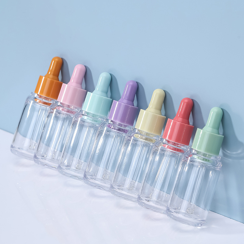 Custom 30ml for Clear Thick PET Plastic Essential Oil Dropper Bottle for Skin Care Serum Beautiful Colorful Cap Included