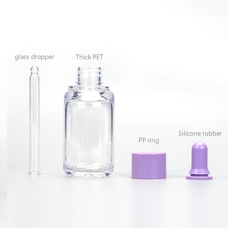 Custom 30ml for Clear Thick PET Plastic Essential Oil Dropper Bottle for Skin Care Serum Beautiful Colorful Cap Included