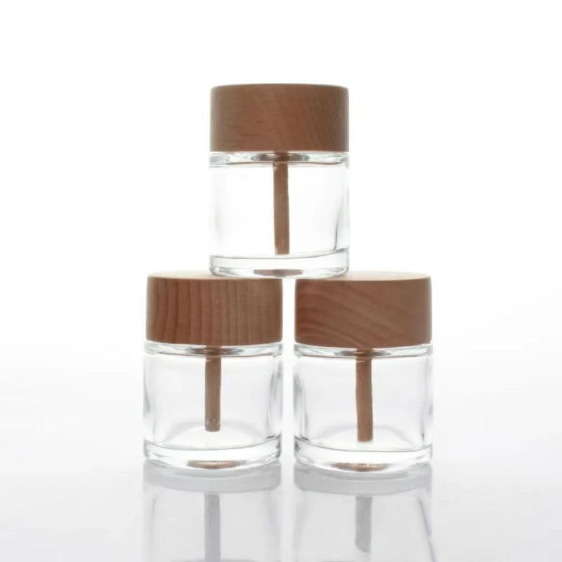 High Quality 50ml Glass Reed Diffuser Bottle with Wood Cap Pump Sprayer Seal Screen Printed Factory Direct Wholesale