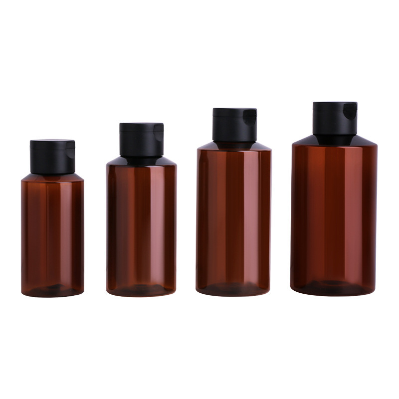 Cosmetic Packaging in Stock Amber Plastic Cosmetics Bottles 100ml Brown Plastic Bottle PET Flip Cap Moisturizing Hydrosol Bottle
