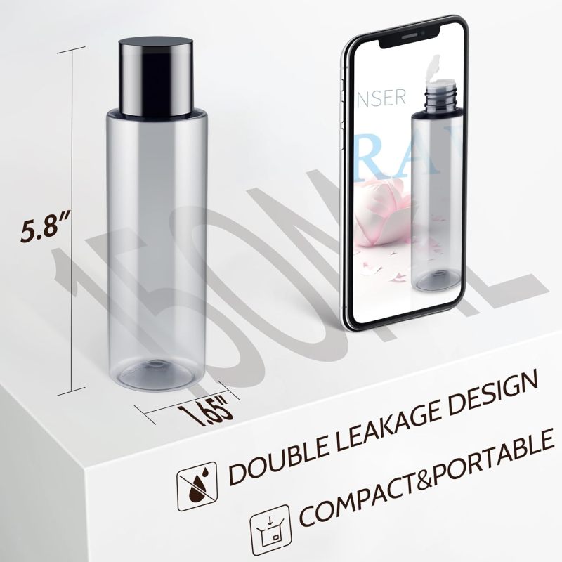 150ML/5OZ Black Plastic Double Leak Proof Refillable Empty Travel Bottles