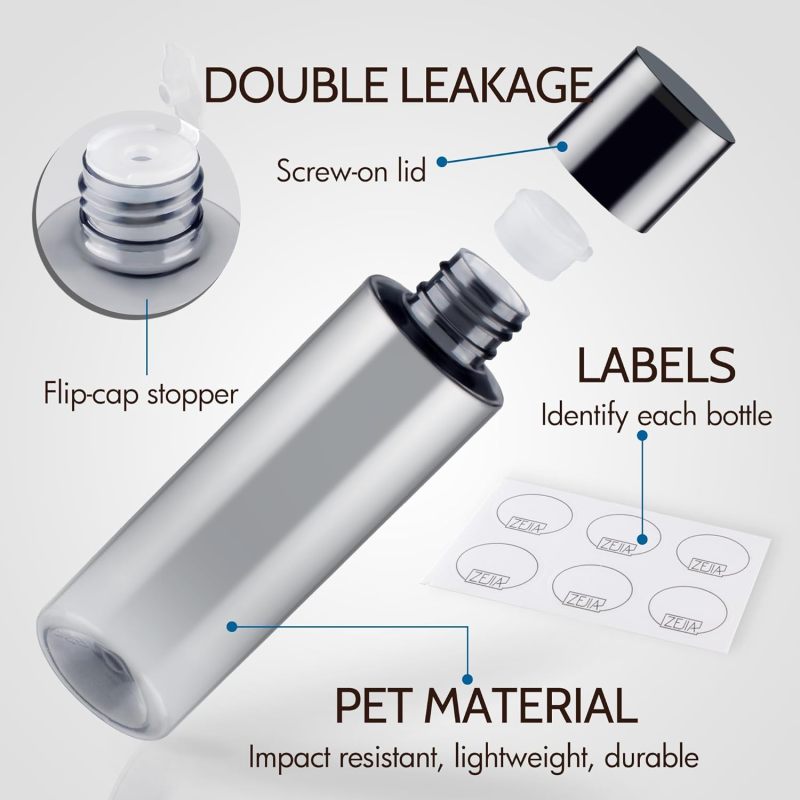 150ML/5OZ Black Plastic Double Leak Proof Refillable Empty Travel Bottles
