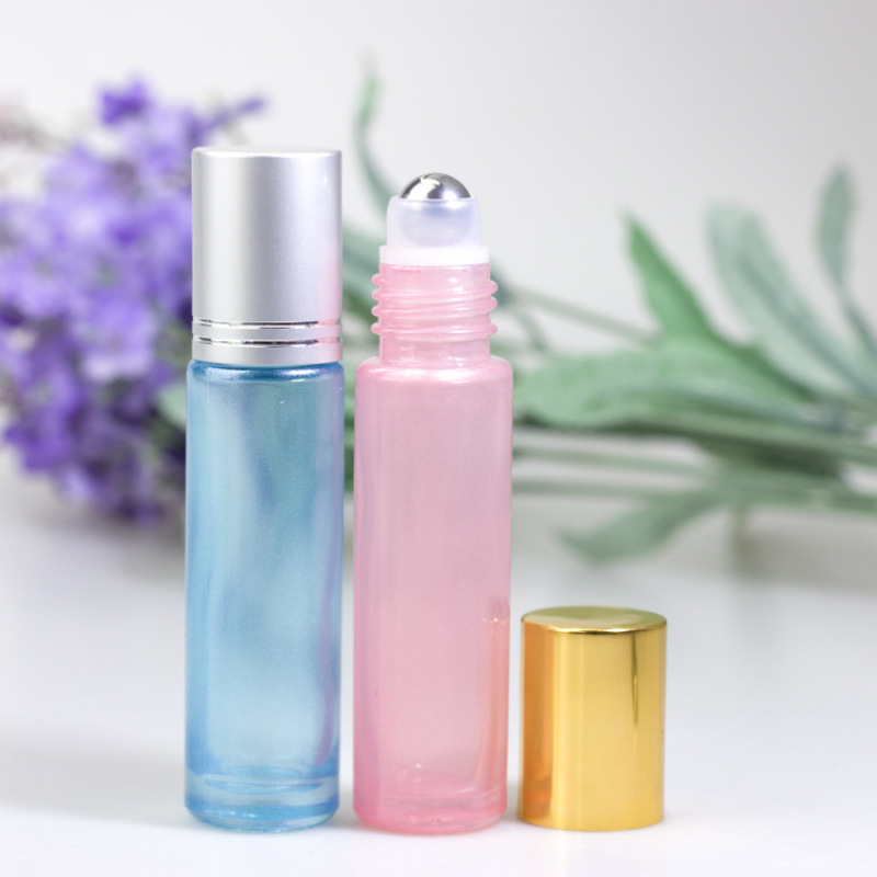 Colorful Empty Unique Glass Bottle 10ml Roll on Bottle for Skincare Essential Oil Cosmetic Serum Oil Roller Bottle