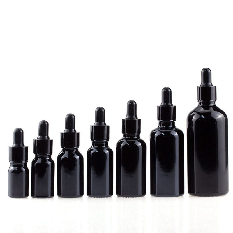 Custom Printing 10ML 30MLEssential Oil Bottle Dropper 2oz 3oz Packaging Cosmetics Serum Black Glass Dropper Bottle 5ML