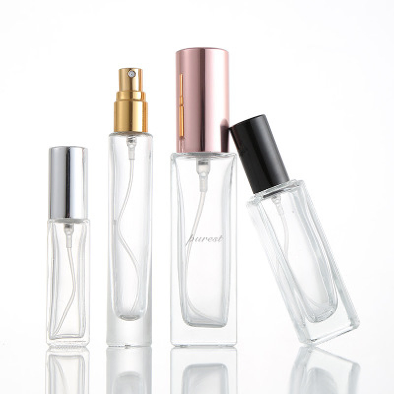 5ml 15ml 20ml 30ml  Cosmetic Glass Bottle with Aluminium Cap clear Spray square Base Perfume Bottles