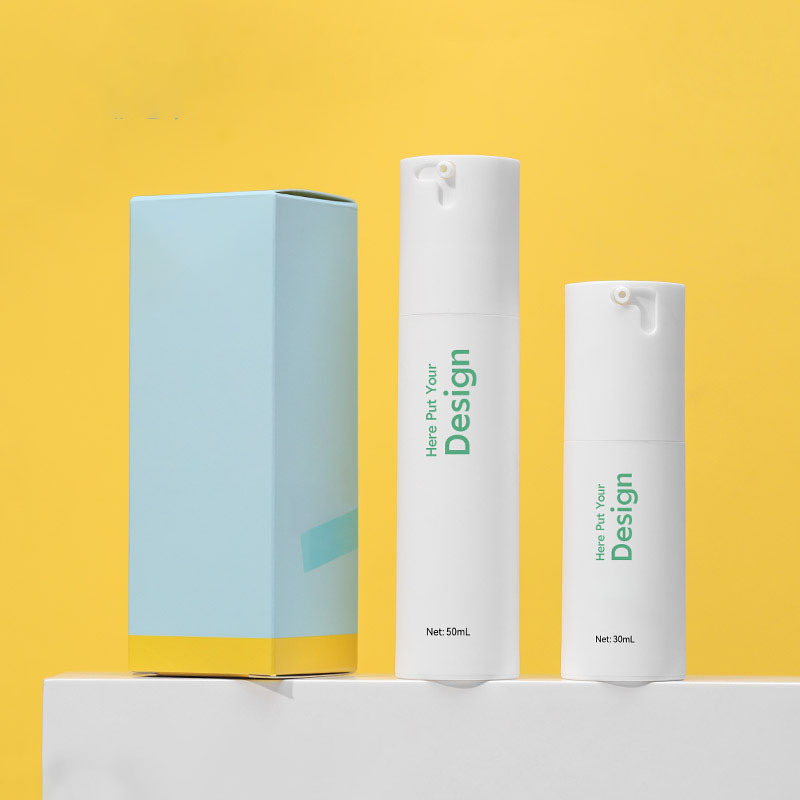 Custom PP Airless Cosmetic Bottle 30ml 50ml Matte White and Matte Black Crimp Neck Vacuum Container for Skincare Packaging