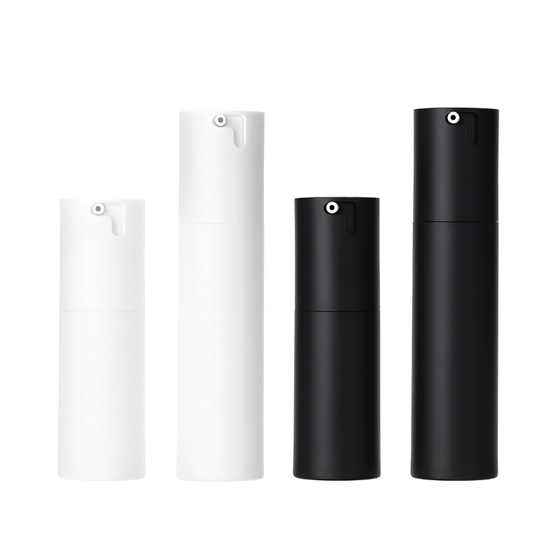 Custom PP Airless Cosmetic Bottle 30ml 50ml Matte White and Matte Black Crimp Neck Vacuum Container for Skincare Packaging