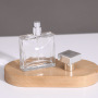 Flat square Transparent Crimp Neck Glass Perfume Bottle 30ml Gold Silver Black Pump with square Metallic Cap