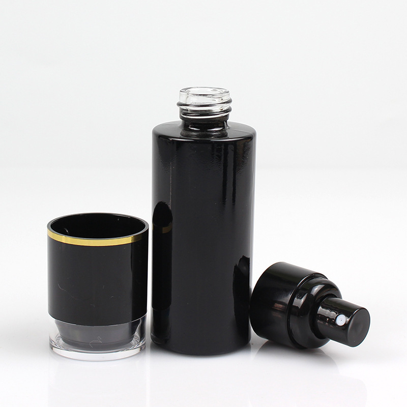 Wholesale Shiny Black 60ml 2oz Round Straight Glass Spray Lotion Bottle Cosmetic Packaging