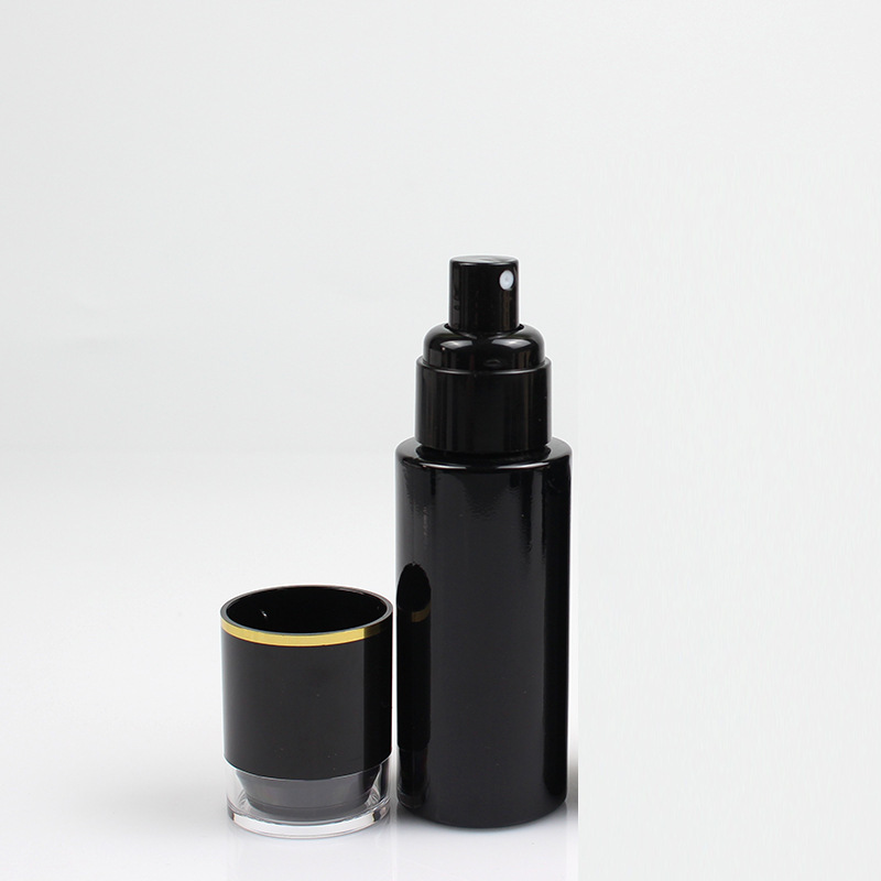 Wholesale Shiny Black 60ml 2oz Round Straight Glass Spray Lotion Bottle Cosmetic Packaging
