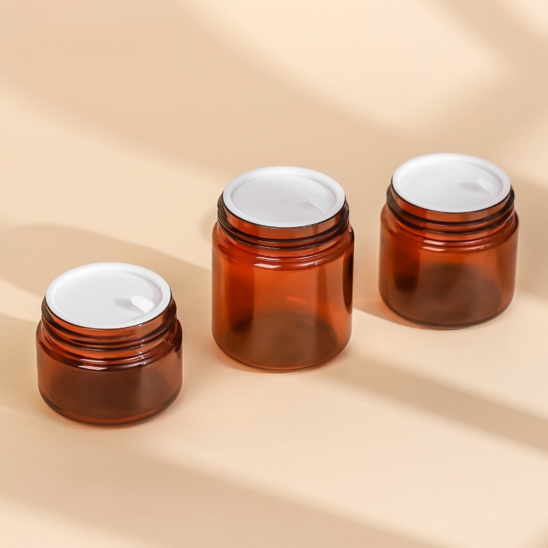 Eco Friendly Hot Sale Wholesale Amber Plastic Cream Jar Cream Containers  With Black Lid for Cosmetic