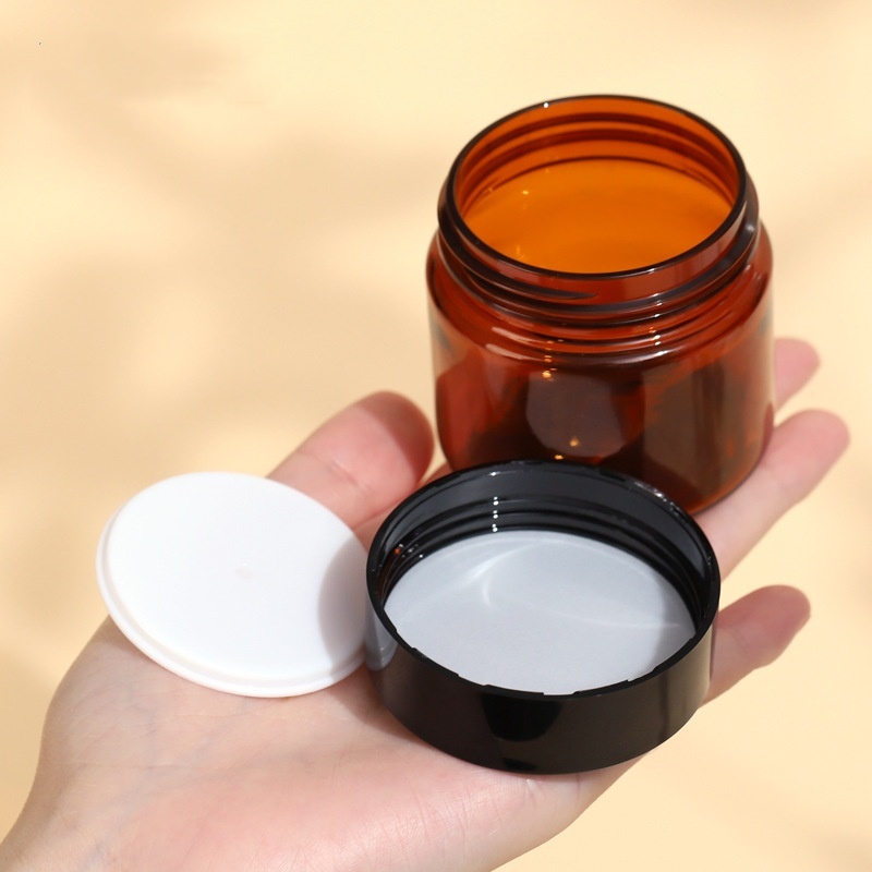 Eco Friendly Hot Sale Wholesale Amber Plastic Cream Jar Cream Containers  With Black Lid for Cosmetic