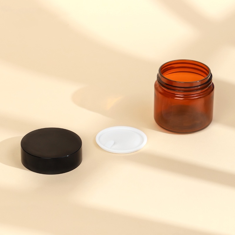 Eco Friendly Hot Sale Wholesale Amber Plastic Cream Jar Cream Containers  With Black Lid for Cosmetic
