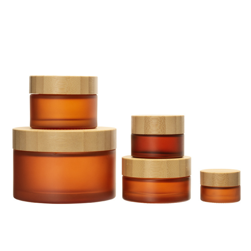 High-end Bamboo New Amber Face Cream Frosted Glass Cream Travel Cosmetics Eye Mask Jar