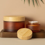 High-end Bamboo New Amber Face Cream Frosted Glass Cream Travel Cosmetics Eye Mask Jar
