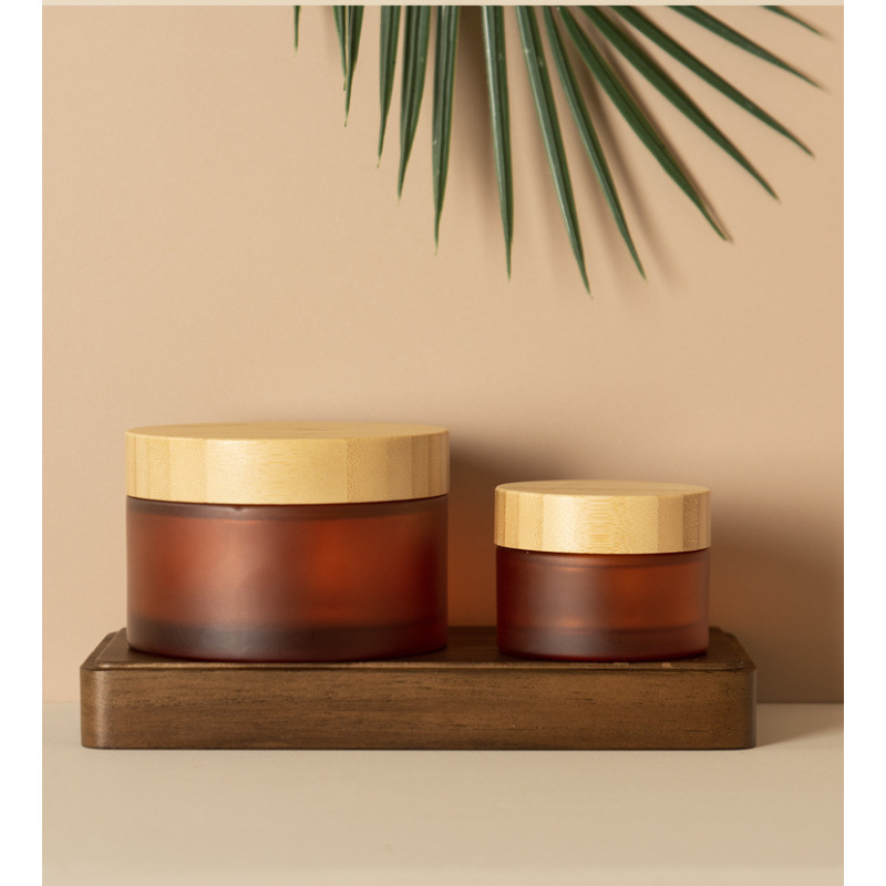 High-end Bamboo New Amber Face Cream Frosted Glass Cream Travel Cosmetics Eye Mask Jar