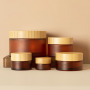 High-end Bamboo New Amber Face Cream Frosted Glass Cream Travel Cosmetics Eye Mask Jar