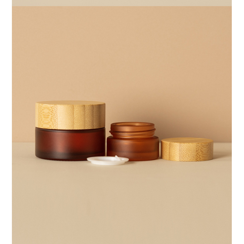 High-end Bamboo New Amber Face Cream Frosted Glass Cream Travel Cosmetics Eye Mask Jar