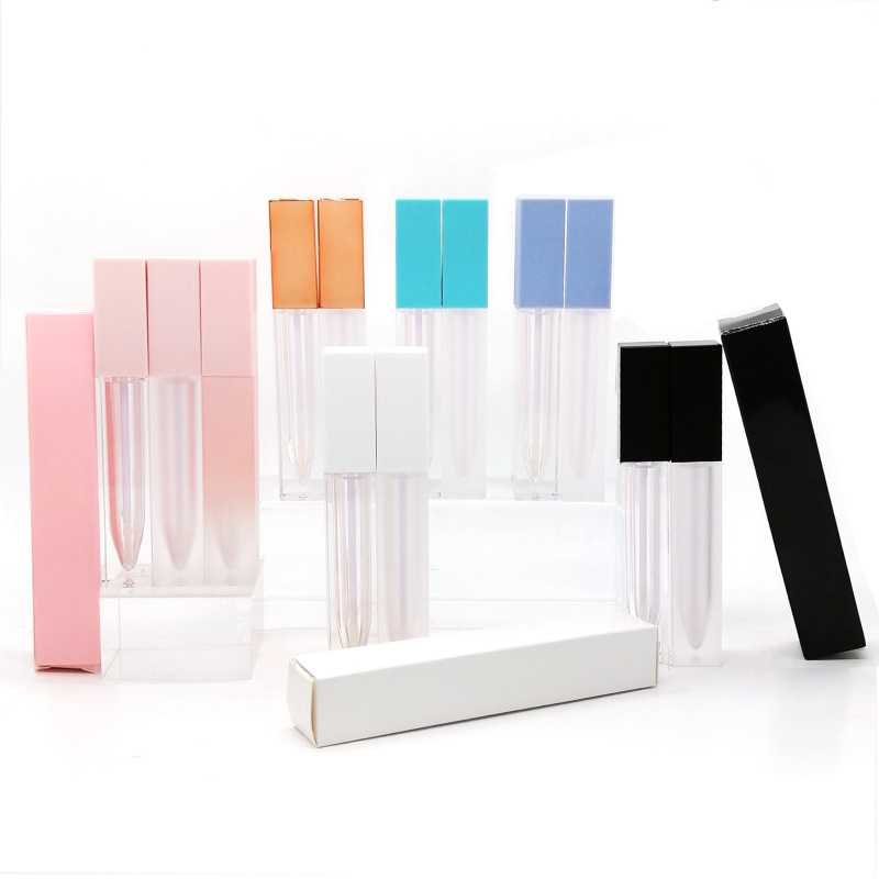 Acceptable Customer's Logo square Personalized Lip Gloss Tubes with Box and logo Matched Black/white pink Cap