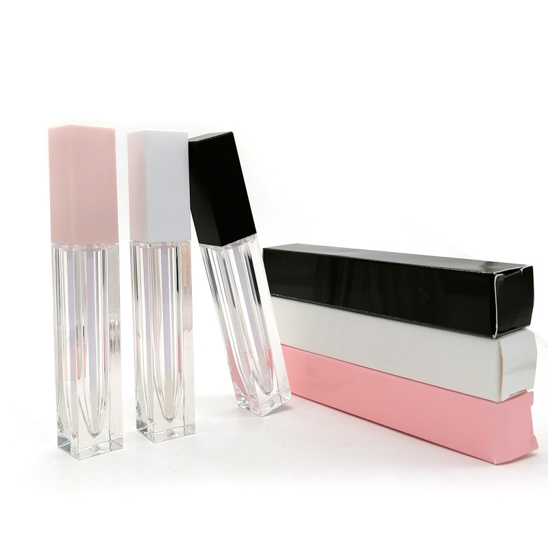 Acceptable Customer's Logo square Personalized Lip Gloss Tubes with Box and logo Matched Black/white pink Cap