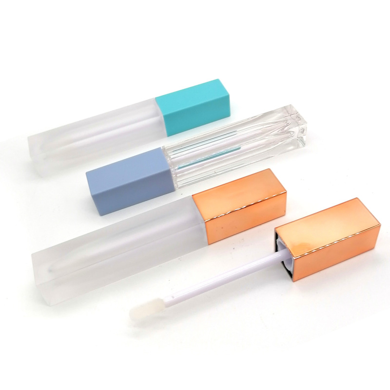 Acceptable Customer's Logo square Personalized Lip Gloss Tubes with Box and logo Matched Black/white pink Cap