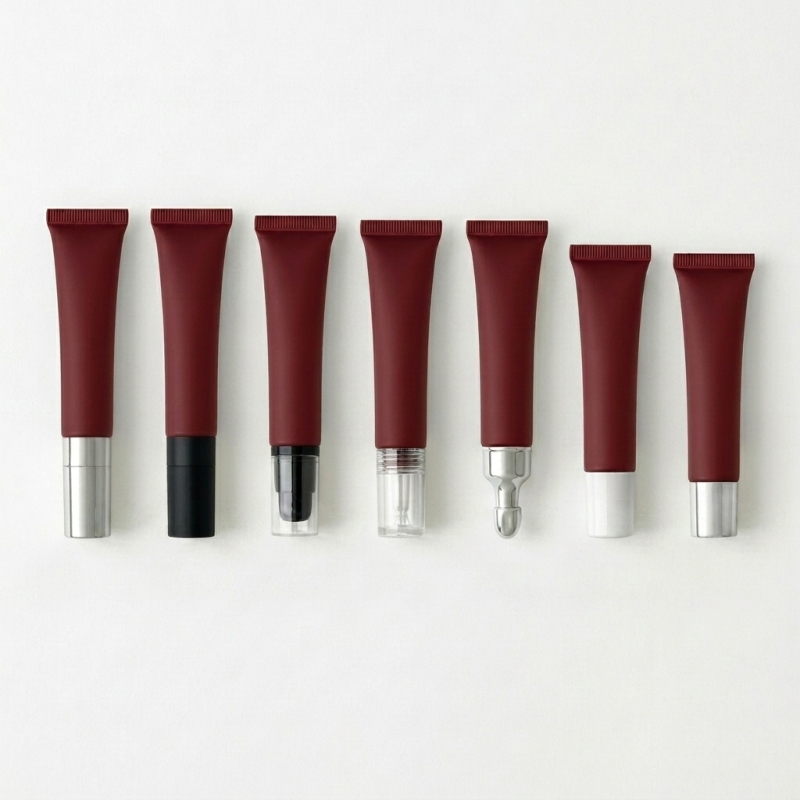 SUNSHINE Packaging 15ml Burgundy Chocolate Elegant Luxury Squeeze Lip Gloss Tube Custom Logo Screen Printing Plastic Empty Tubes
