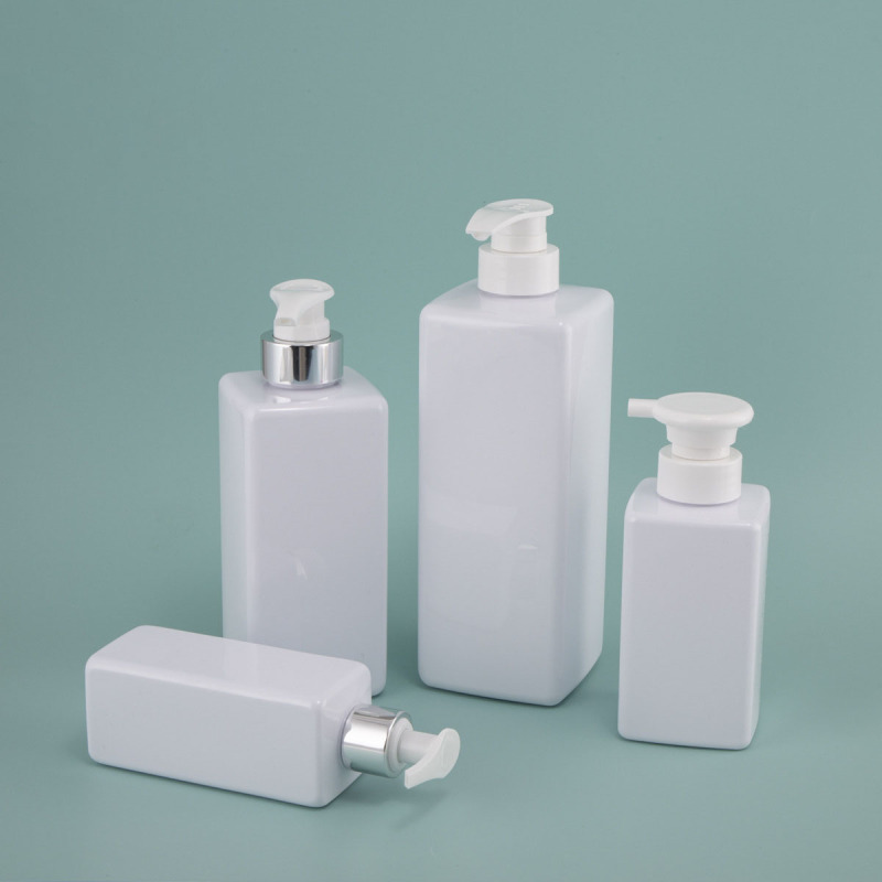 Stock Subpackage 300ml 500ml square Electroplating Skin Care 900ml White Press Body Lotion Bottle