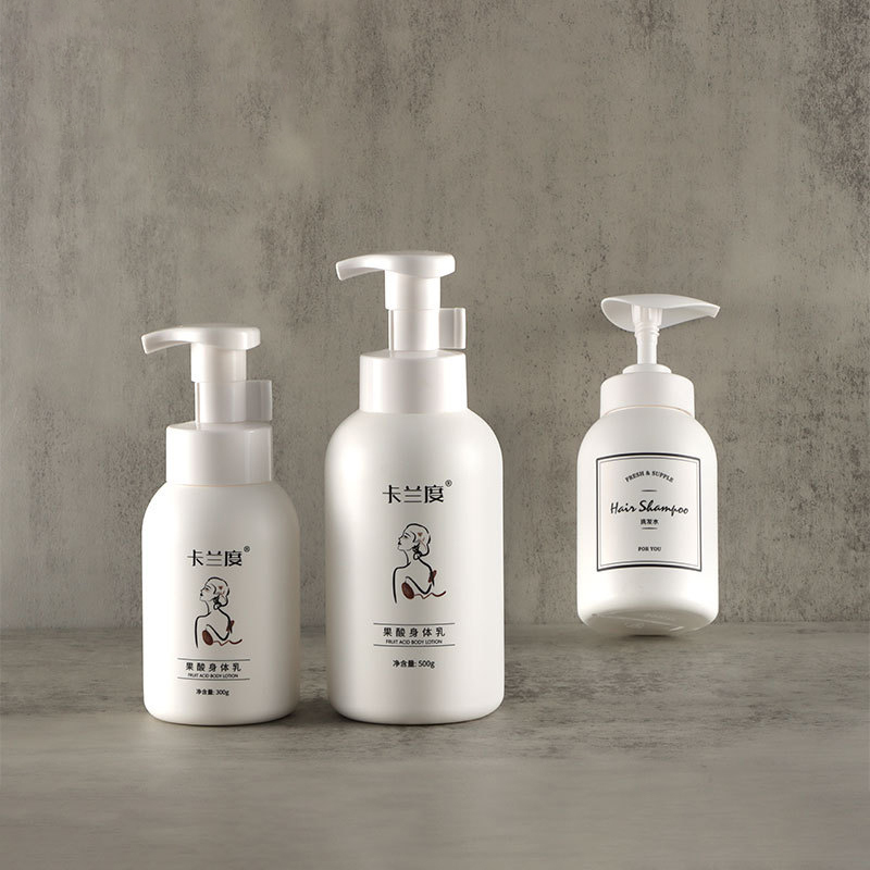 Customizable 300ml 500ml White Skincare Shampoo Shower Gel Bottle HDPE Plastic with Foam Pump and Screen Printing