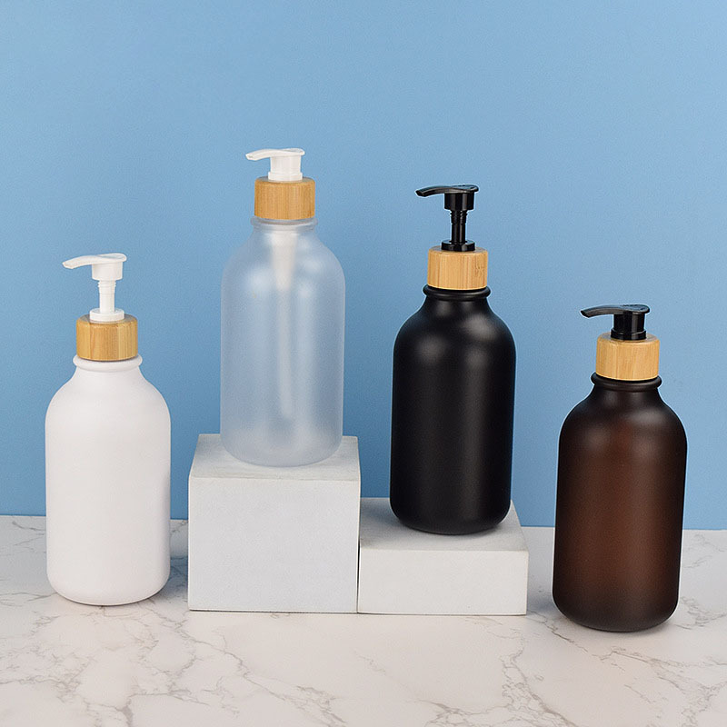Frosted 300ml Lotion Bottle Luxury 500ml Skincare Packaging Shampoo Bottle Plastic Wood Pump PET Hair Oil Lotion Pump Bottle