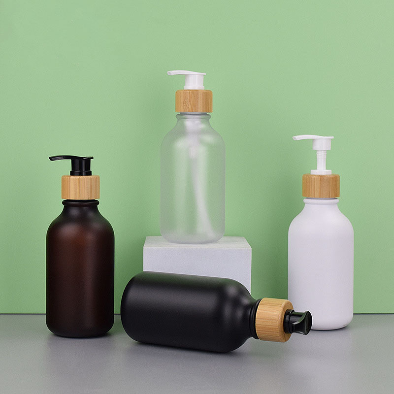 Frosted 300ml Lotion Bottle Luxury 500ml Skincare Packaging Shampoo Bottle Plastic Wood Pump PET Hair Oil Lotion Pump Bottle