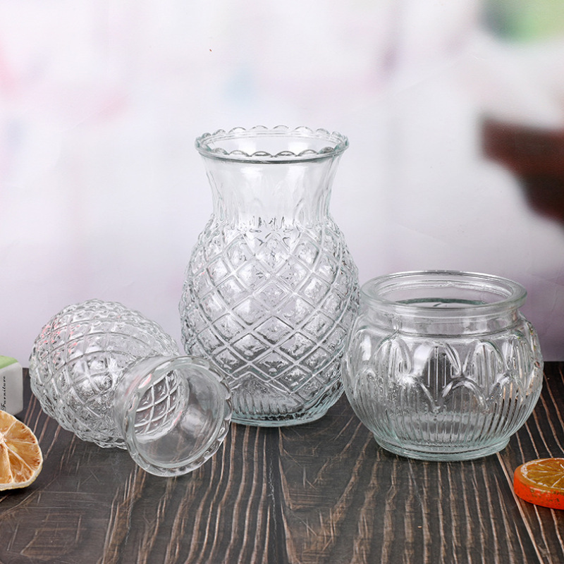 Ready to Ship Clear Pineapple Unique Candle Jars Glass Base with Aluminum Cap Recyclable Feature