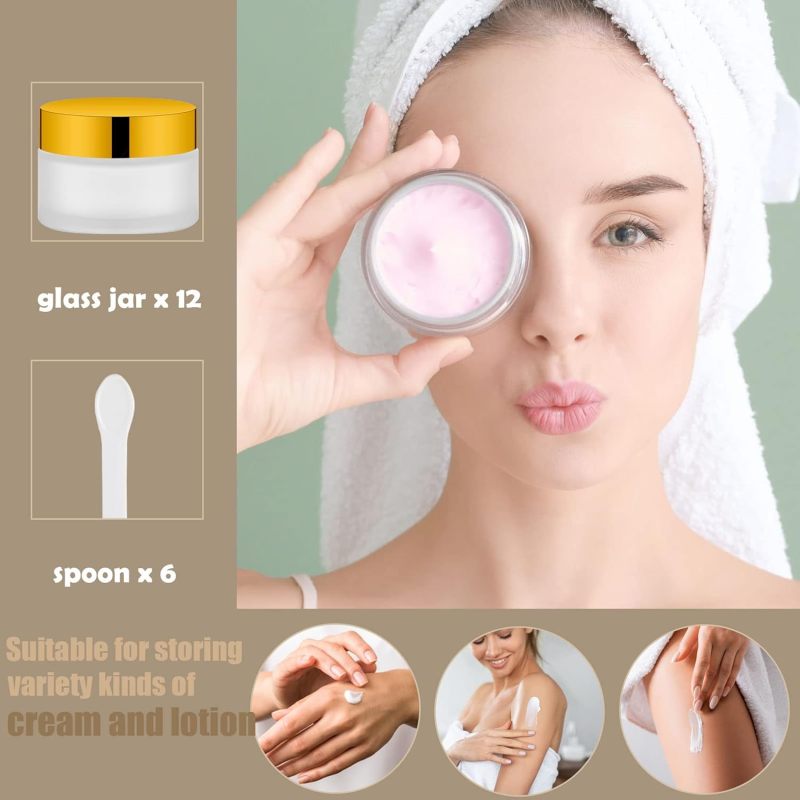 12 PCS 1 oz Frosted Glass Containers Refillable Cosmetic Vials for Eye Cream Salve Lotion Ointment with Plastic Cap