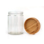 Clear Round Big Capacity Glass Cosmetic Jars for Cream with Bamboo Lid