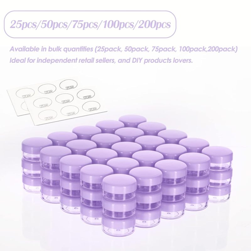 3 Gram Sample Containers With Lids, 100 Count Tiny Sample Jars, Lotion, Powder, Beauty Products(Purple Lids)