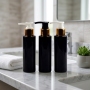 100ml Black PET Flat Shoulder Cosmetic Bottle with Gold Aluminium Pump Dispenser Empty Refillable Lotion Bottle for Hair Care
