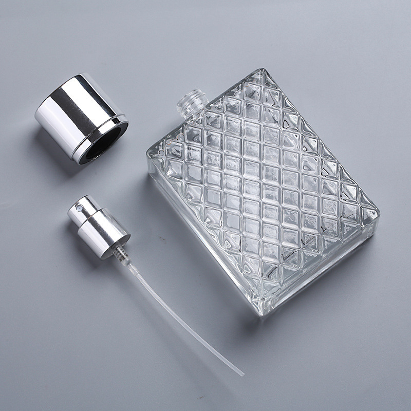 100ml Clear Crystal Glass Bottle Square Shape with Pump Sprayer for Perfume Storage and Dispensing