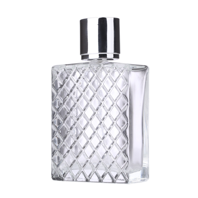 100ml Clear Crystal Glass Bottle Square Shape with Pump Sprayer for Perfume Storage and Dispensing