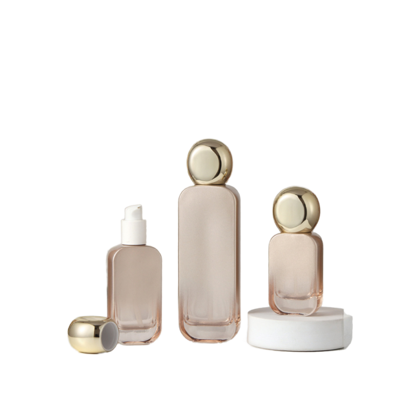 High-End Luxury 30ml 50ml Transparent Glass Perfume Bottle Wx-43 Spherical Cap Gold Screw Cap Seal and Pump Sprayer