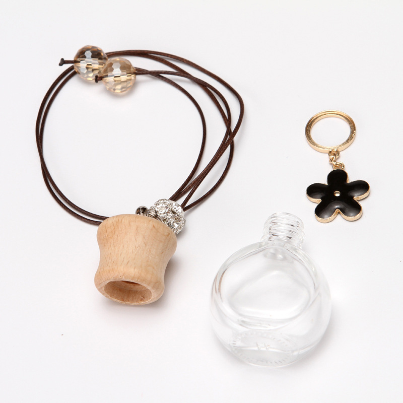Free Sample Flacon Parfum Car Perfume Hanging Bottles Wooden Cap Bottle with Flowers