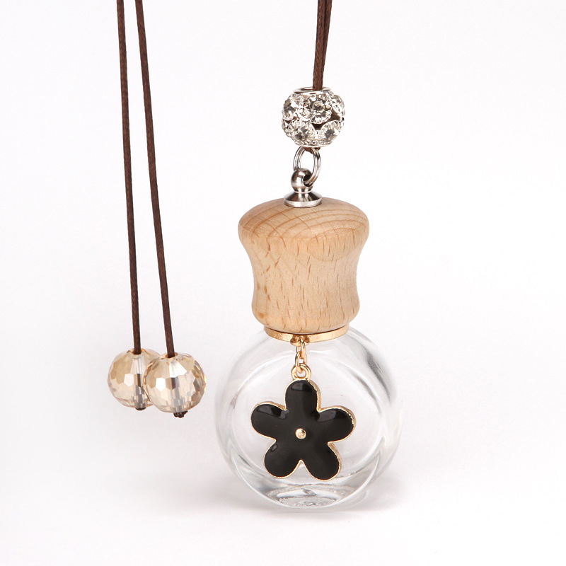 Free Sample Flacon Parfum Car Perfume Hanging Bottles Wooden Cap Bottle with Flowers
