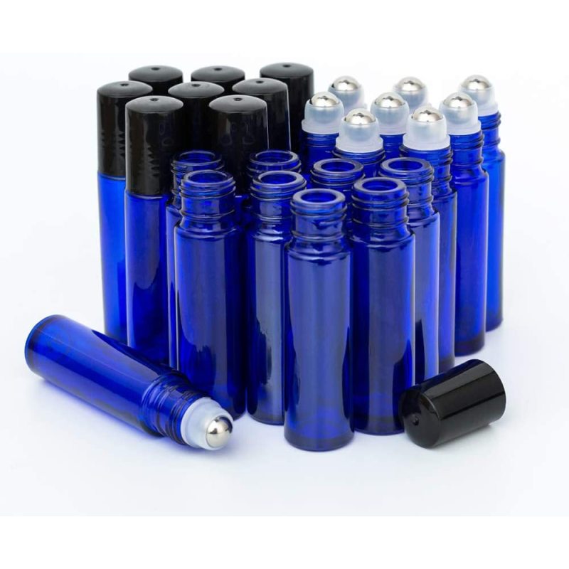 10ml Roller Bottles 24Pack Cobalt Blue Thick Glass Essential Oil Roller Bottles Stainless Steel Roller with 2 Droppers