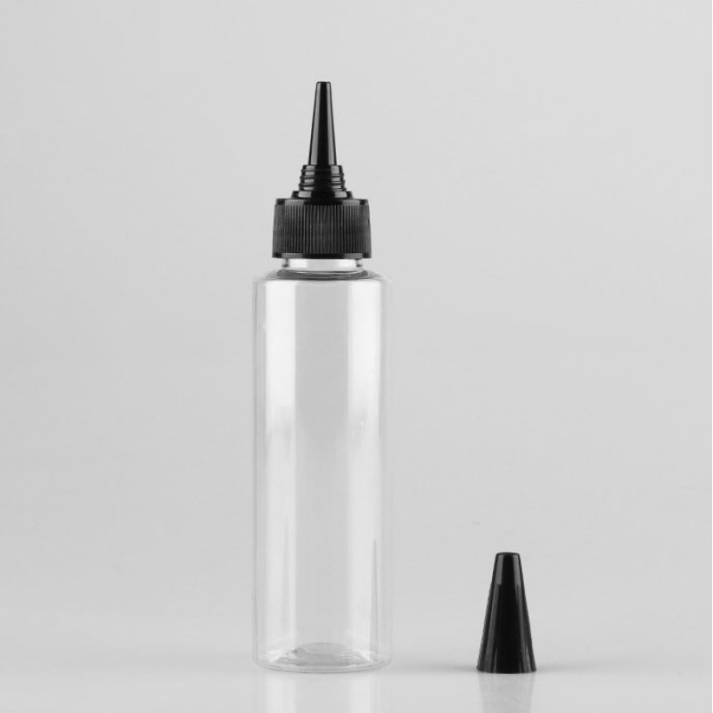 Empty 100ml Flat Shoulder Squeeze Containers PET Plastic Hair Oil Bottle with Twist Top Cap