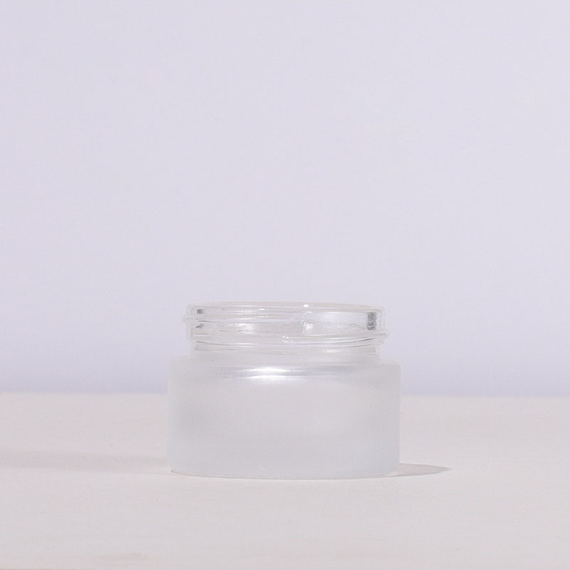 Custom Label Round Glass Jar 50g Cosmetic Packaging with Wooden Color Lid Frosted Glass Cosmetic Cream Jar