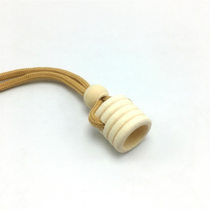 5ml Clear Round Glass Car Perfume Bottle with Wooden Cap and Hanging Rope Crown Cap Sealing MOQ 100pcs