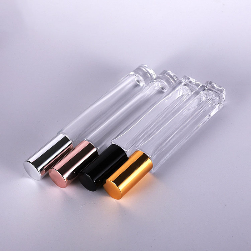 China Made Small clear Glass Roller Bottle 10ml Gold Cap New Roll on square Perfume Oil Bottle