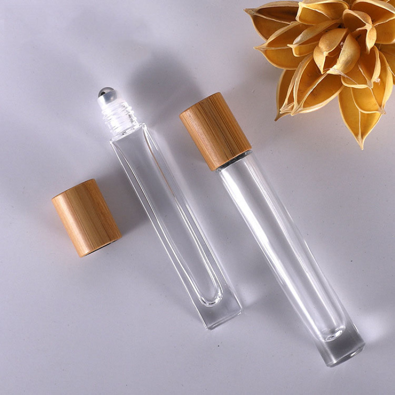China Made Small clear Glass Roller Bottle 10ml Gold Cap New Roll on square Perfume Oil Bottle